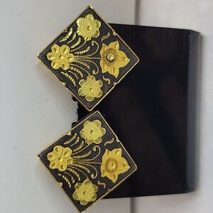 1940s Damascene Clip On Earrings